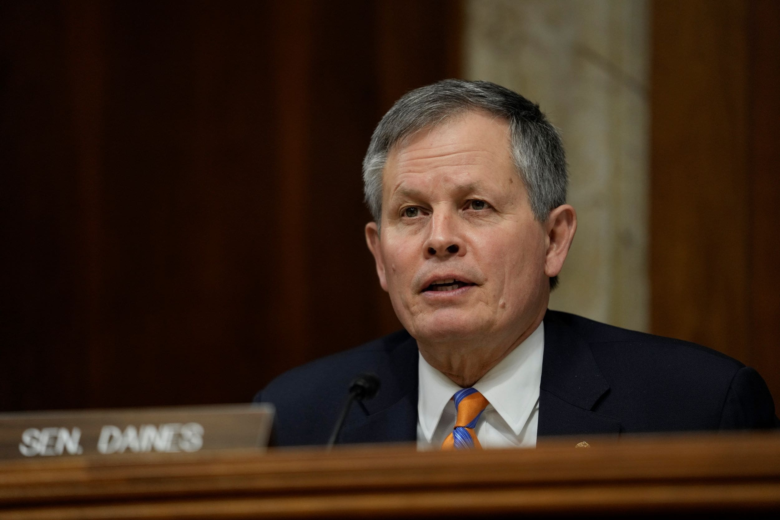 Senate Energy and Natural Resources Subcommittee on National Parks ranking member Sen. Steve Daines, R-Mont., speaks during a hearing on Capitol Hill in Washington, Wednesday, May 10, 2023.